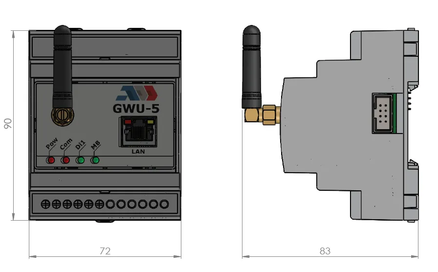 GWU-5: Размери в mm